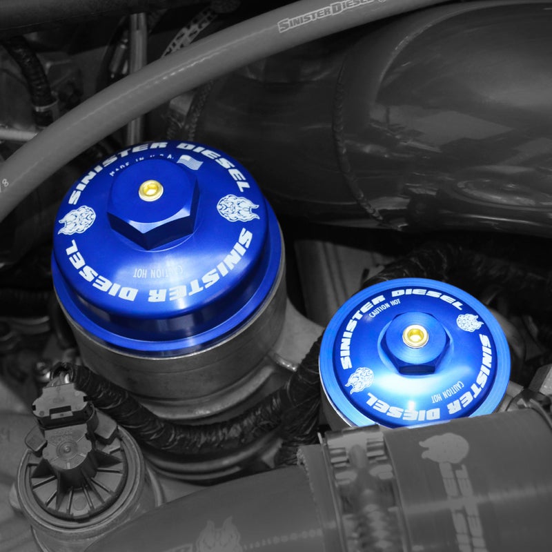 غطاء فلتر وقود سينستر ديزل لسيارات فورد باورستروك 6.0L من 2003 إلى 2007 - يناسب F-250 وF-350 وإكسبيديشن - بديل من الألمنيوم المصنوع بالماكينة لوحدة فلتر الوقود المثبتة على المحرك
